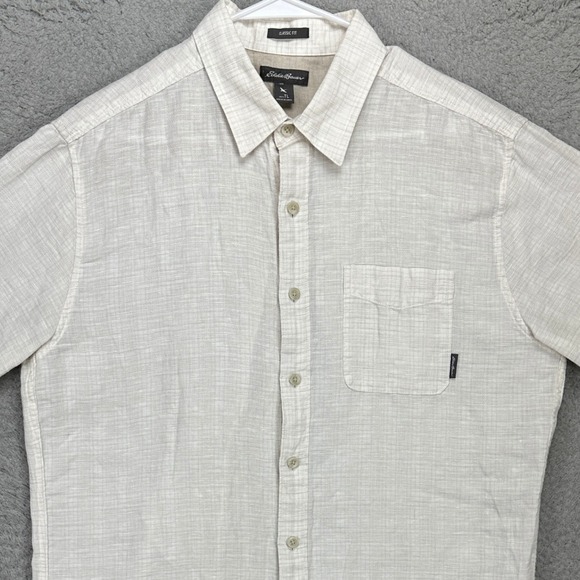 Eddie Bauer Mens Button Up Shirt Large Tall Cream Linen Blend